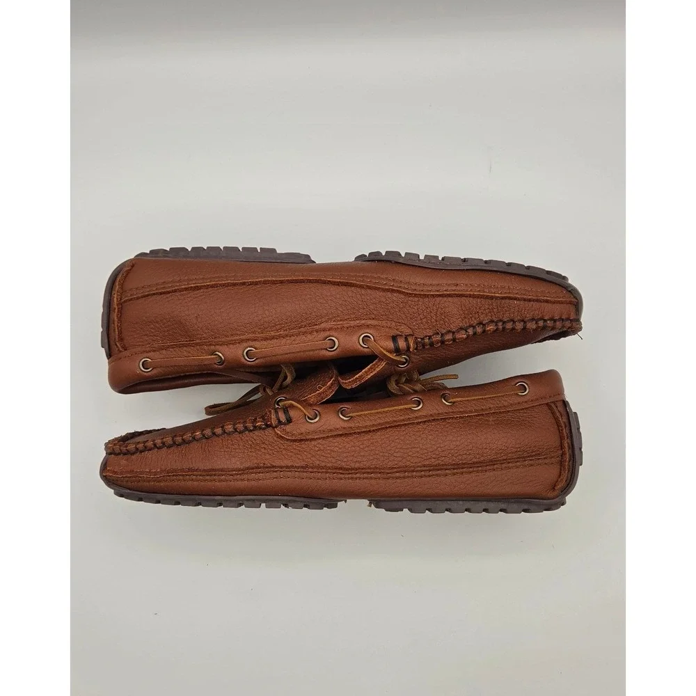 Minnetonka Moosehide Weekender Men's Moccasins 10 Carmel Brown Leather Loafers